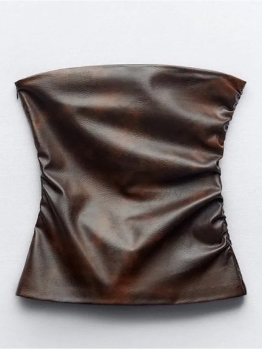 Strapless Faux Leather Tube Top in Dark Brown